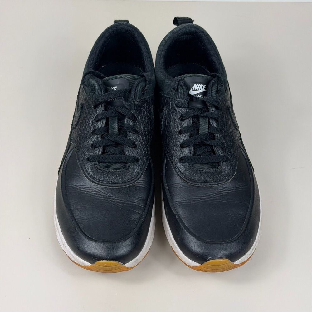 Nike Air Max Thea Womens 8.5 Black Leather Textured Sneakers White Gum Sole Shoe - Picture 2 of 9